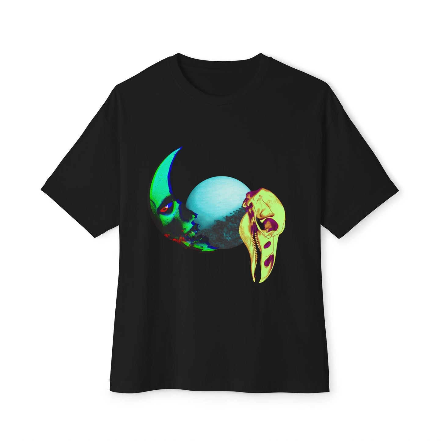 Retro Art Oversized Boxy Tee - Skull & Moon Graphic - The Mushroom Lounge